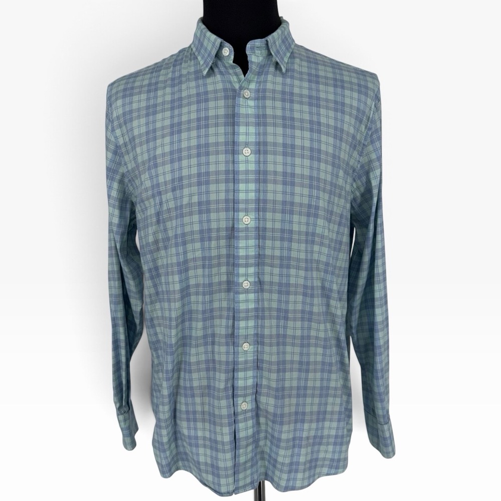 Faherty Brand Shirt Mens Large Blue Green Plaid Long Sleeve Button Down Cotton
